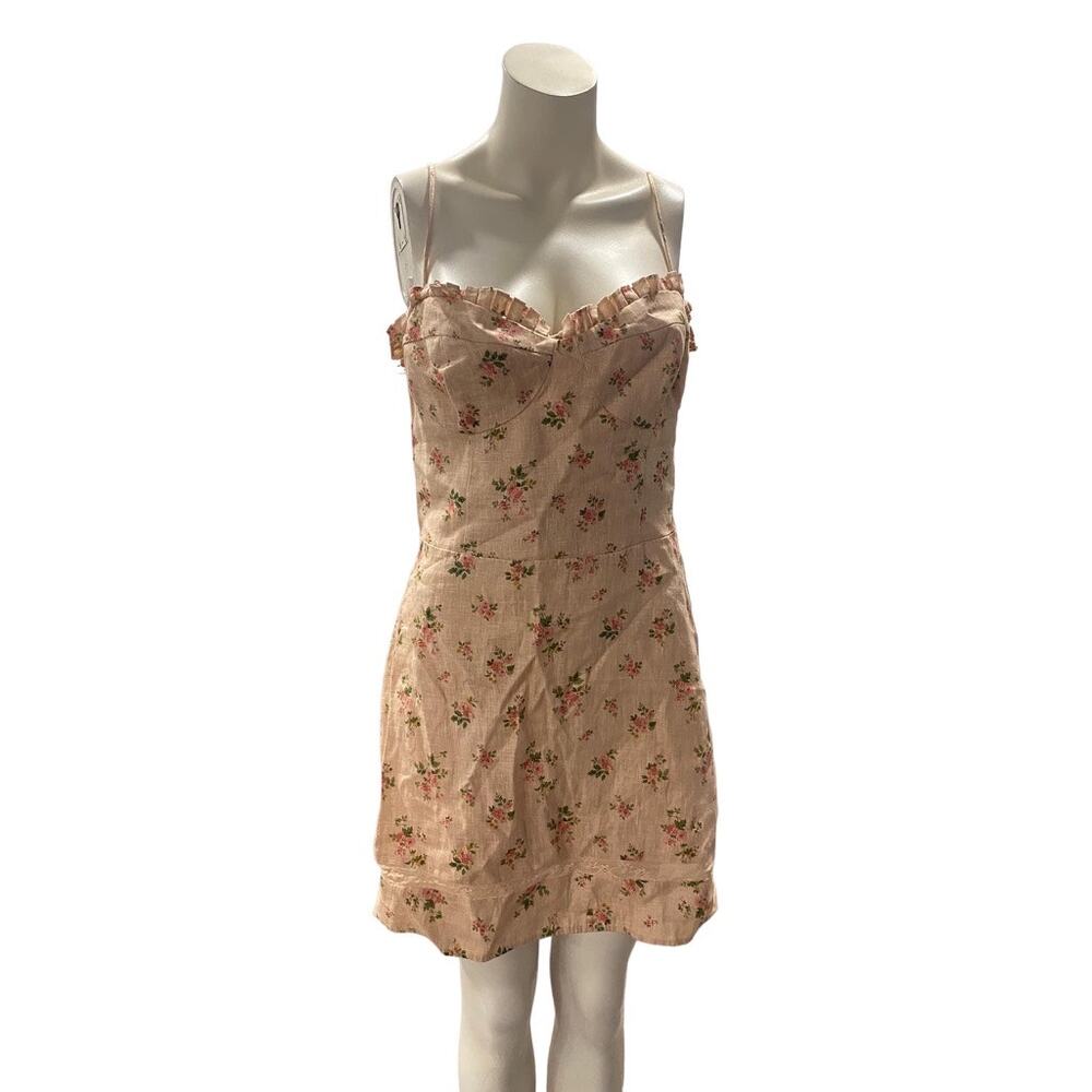 NEW Reformation Andie Linen Blush Pink Floral Mini Spaghetti Strap Dress 10